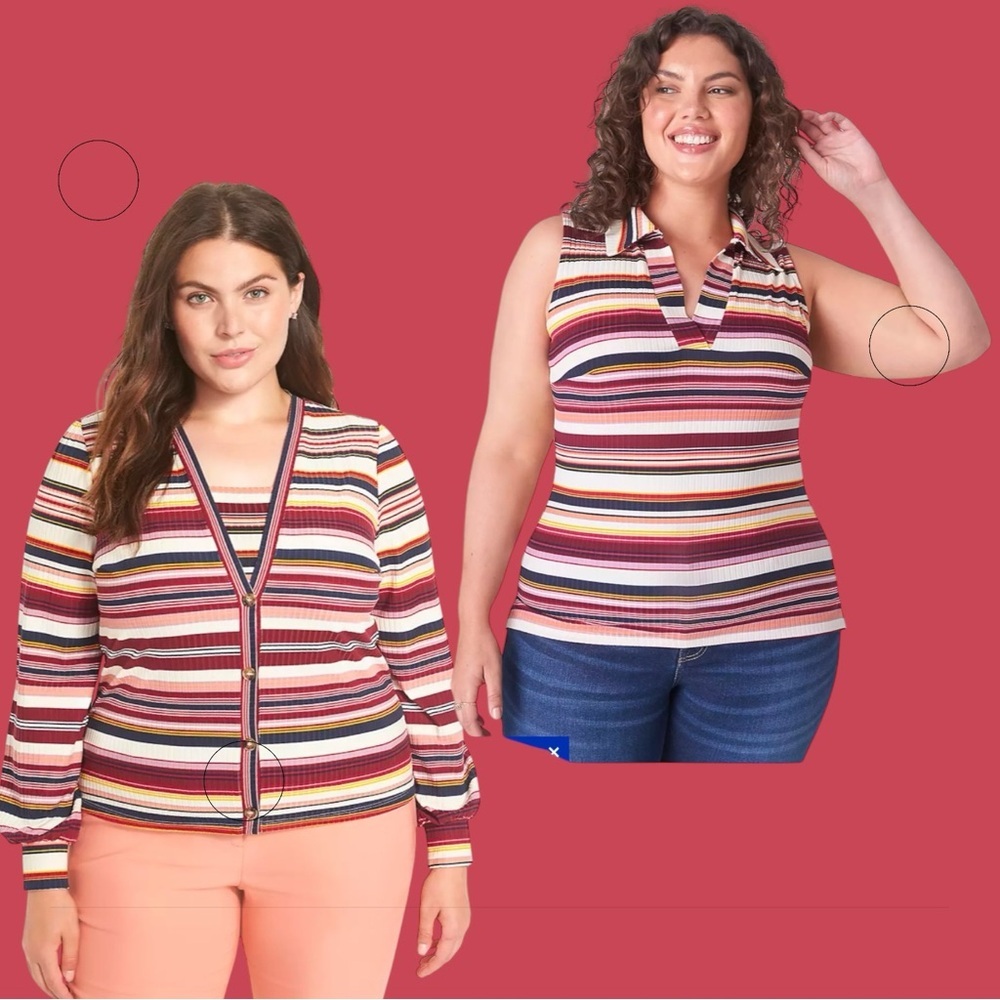 Lane Bryant Classic Long Sleeve Cardigan & Sleeveless V-Neck Collar Polo Top Set